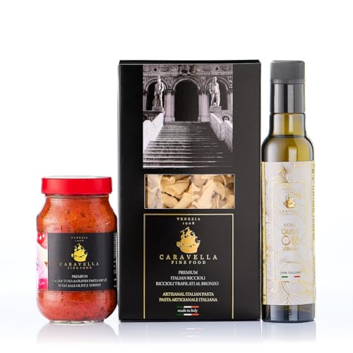 Caravella Fine Food Venezianische Feinkost – Italienische Pasta Olivenöl EVO Thunfisch-Oliven-Sauce – Perfektes Gourmet-Geschenk für Sie Ihn Geburtstag Festtage Weihnachten von CARAVELLA FINE FOOD