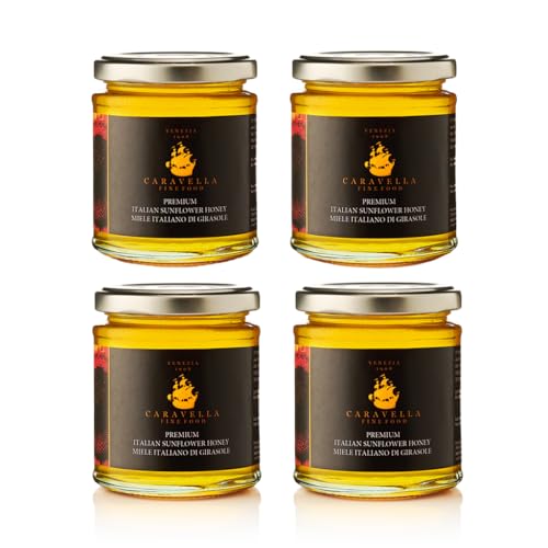 4 x Caravella Premium Sonnenblumenhonig, 250 g, reiner, roher, nicht pasteurisierter 100% italienischer Honig, Lieferung direkt aus Italien, 4 Stück von CARAVELLA FINE FOOD