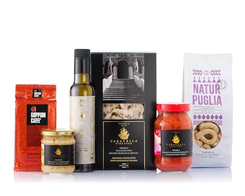 Caravella Weihnachten Gourmet Geschenk - Italienische Auswahl an Nudeln, Saucen, EVO Olivenöl, Bruschetta, Taralli, Kaffee - Premium Essen für Sie Ihn Paar Feinschmecker Geburtstag Ostern Jahrestag von CARAVELLA FINE FOOD