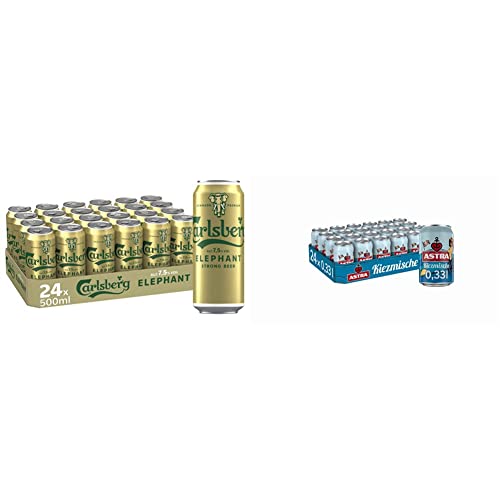 Carlsberg Elephant 7,5% Stark Bier, Dose Einweg (24 x 0.5 L) & Astra Kiezmische fruchtig, trübes Alster Radler, Bier Dose Einweg (24 X 0.33 L) von CARLSBERG