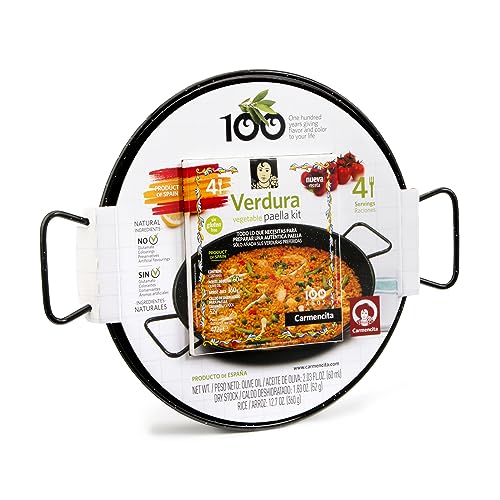 CARMENCITA - Paella-Set für Gemüse, Paella-Pfanne, 26 cm, Paella-Pfanne, Paella-Pfanne und Paella-Zutaten, GLUTENFREI | 4 Portionen | inkl. Paella-Pfanne für alle Herde geeignet von CARMENCITA