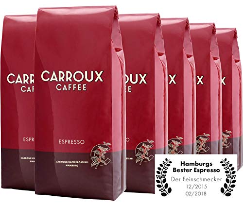 CARROUX Kaffeebohnen Espresso (6x 1kg) - Feinster Premium Kaffee - Für Kaffeevollautomat u. Siebträgermaschine - Ganze Bohnen frisch geröstet von CARROUX