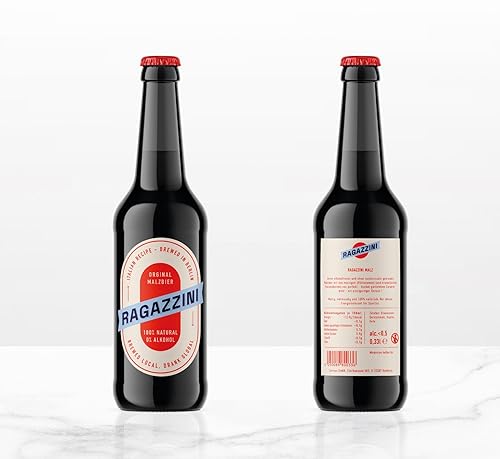 Ragazzini Malzbier 12er Box - alkoholfrei und ohne Zuckerzusatz gebraut - Feinste Karamelnoten - Dunkel geröstete Spezialmalze von CARROUX