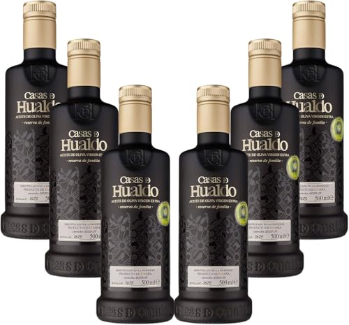 CASAS DE HUALDO RESERVA DE FAMILIA Natives Olivenöl Extra Arbequina und Picual | 500ml Flasche | Kalt gepresst | AOVE Arbequina | AOVE Picual | 6 Flaschen pro Karton | 3 Liter Olivenöl von CASAS DE HUALDO