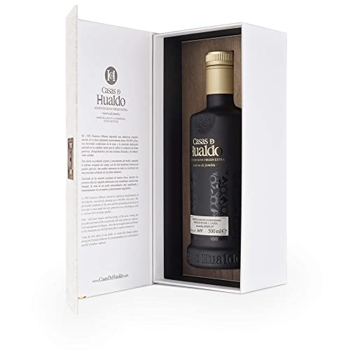 CASAS DE HUALDO RESERVA DE FAMILIA Natives Olivenöl Extra Arbequina und Picual | 500ml Flasche | Kalt gepresst | AOVE Arbequina | AOVE Picual | Geschenkkarton Flasche 500ml von CASAS DE HUALDO