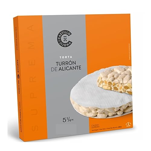 Castillo de Jijona Alicante Nougat Torte, 200 g, traditioneller Nougat, knusprige Basis und Mandelfüllung, glutenfrei, hohe Qualität, 18 Monate Lebensdauer, hergestellt von CASTILLO DE JIJONA