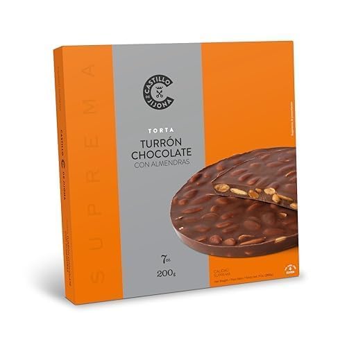 Castillo de Jijona Schokoladentorte Nougat mit Mandeln, 200 g, Schokoladennougat, knuspriger Boden, glutenfrei, hohe Qualität, 18 Monate Lebensdauer, hergestellt in Spanien (Jijona) von CASTILLO DE JIJONA