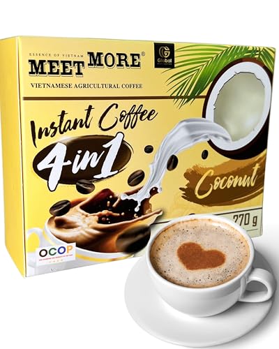 MOIN VIETNAM 4in1 Kaffee Kokosnuss- Instant Lösliche Kaffee mit Kokosnuss - Premium Qualität - exotischer Kaffee - Fruchtiger Geschmack - 270g von CAVUMI