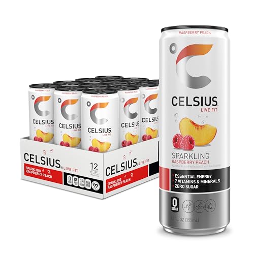 CELSIUS Sparkling Raspberry Pfirsich, Functional Essential Energy Drink 300 ml (12 Stück) von CELSIUS