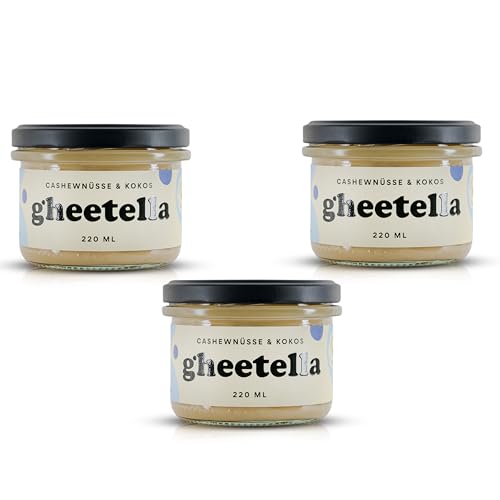 CG 3 x Gheetella Cashew und Kokosnuss | Cashew butter | Ausgezeichnet mit dem Great Taste Zertifikat | Feine Nüsse & bestes Ghee in einem unwiderstehlichen Nussaufstrich Ohne Zucker | Ohne Palmöl von CG