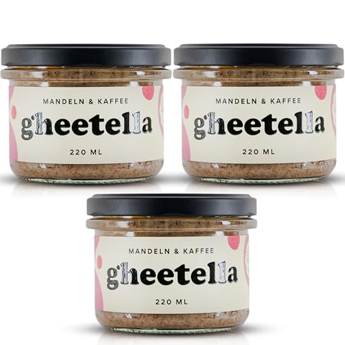 CG 3 x Gheetella Mandel und Kaffee | Mandelbutter | Ausgezeichnet mit dem Great Taste Zertifikat | Feine Nüsse & bestes Ghee in einem unwiderstehlichen Nussaufstrich Ohne Zucker | Ohne Palmöl von CG