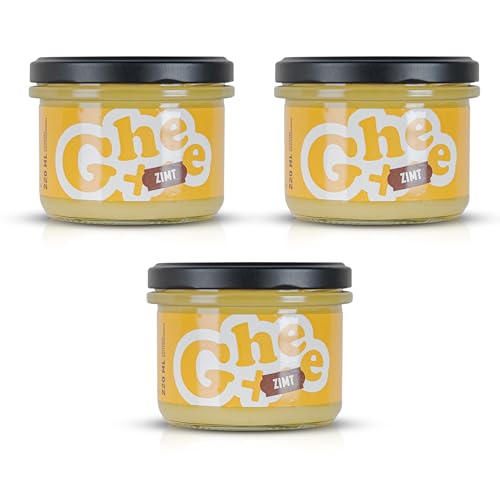 CG Ghee+ Zimt | 3 x 220ml | Ausgezeichnet mit dem Great Taste Zertifikat | Reines Butterfett verfeinert mit aromatischem Zimt für festliche Genussmomente | Ideal zum Braten, Backen und Verfeinern von CG