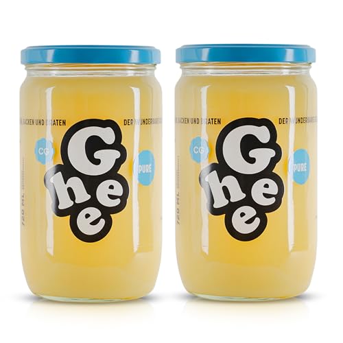 CG Ghee Pure | 2x 720ml | Ausgezeichnet mit dem Great Taste Zertifikat | Laktosefrei | Reich an Vitaminen und Omega-Fettsäuren | Ideal zum Braten, Backen & als Brotaufstrich | Ayurveda | Ghee Butter von CG