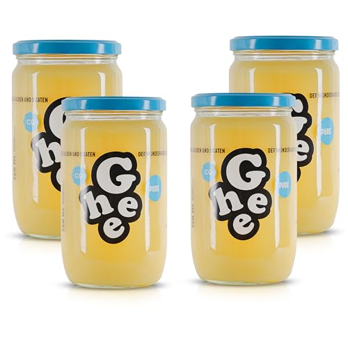 CG Ghee Pure | Ausgezeichnet mit dem Great Taste Zertifikat | Laktosefrei | Reich an Vitaminen und Omega-Fettsäuren | Ideal zum Braten, Backen & als Brotaufstrich | Ayurveda | Ghee Butter 4x 720ml von CG