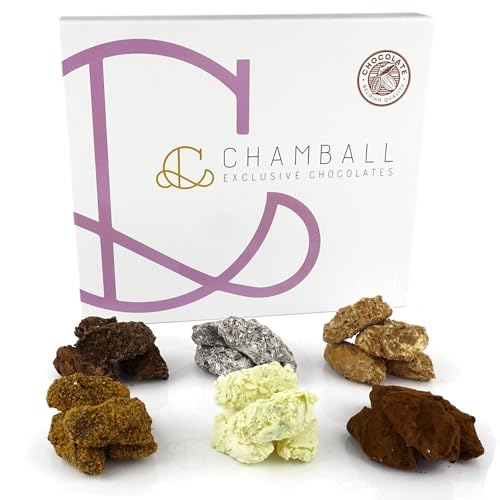 CHAMBALL Box of Artisan Belgian Chocolates Deluxe Pack - Sortiment von 24 Schokoladentrüffeln mit: Chili, Pistazien, Keksen, Pedro Ximenez, Whisky und Champagner Ideal zum Genießen und Verschenken - P von CHAMBALL