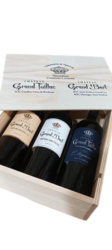 Bordeaux Rotwein - Saint Emilion Grand Cru & Castillon Côtes de Bordeaux - Weinkiste Geschenkbox von CHATEAU GRAND BERT