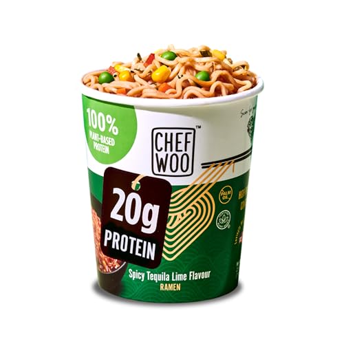 CHEF WOO high Protein Ramen - Spicy Tequila Lime I 12-er Pack Instant Nudeln Vegan mit 20 g Protein pro Portion I Asia Nudeln I Instant Ramen Halal & Kosher I Chinesische Nudeln Fertiggericht von CHEF WOO