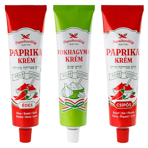 Ungarische Paprika- & Knoblauchcreme (3x160g), zertifiziert koscher, Sparpack, importiert aus Ungarn von CHILI-TRADE Kft.