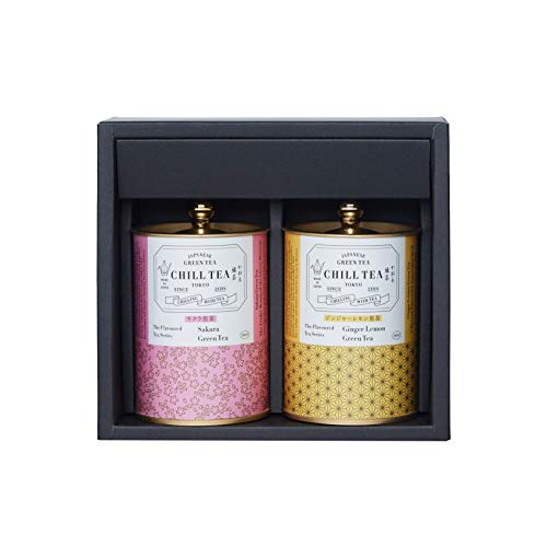 Aromatisierter Tee Geschenkset von CHILL TEA Tokyo – 100% Japanischer Loseblatt-Grüntee – SAKURA Japanische Kirschblüte Grüntee, Grüntee Ingwer Zitrone (100g Teeblätter×2) von CHILL TEA Tokyo