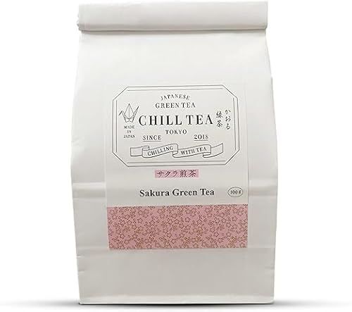 Sakura Grüner Tee by Chill Tea Tokyo (100g Nachfüllpackung)- Cherry Blossom Tea, Japanischer Grüner Tee, Loser Tee, Loose Leaf Tea- Aromatisierter Tee, Fruchtiger, Blumiger Geschmack. von CHILL TEA Tokyo