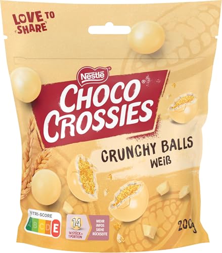 Nestlé CHOCO CROSSIES Crunchy Balls Weiß, Knusper-Kugeln aus krossen Weizencerealien umhüllt mit zartschmelzender weißer Schokolade, 1er Pack (1 x 200g) von CHOCO CROSSIES