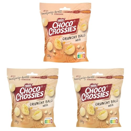 Nestlé CHOCO CROSSIES Crunchy Balls Weiß, Knusper-Kugeln aus krossen Weizencerealien umhüllt mit zartschmelzender weißer Schokolade, 3er Pack (1 x 200g) von CHOCO CROSSIES