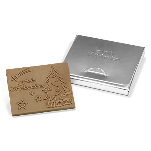 CHOCO SECRETS | DIY Schoko-Weihnachtstafel zum selber kleben auf eine Weihnachtskarte | Schachtel und Schokolade mit Prägung: „Frohe Weihnachten“ | Silberne Schachtel | 5er Set von CHOCO SECRETS