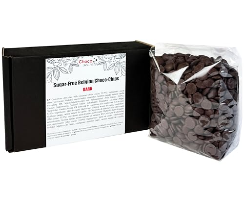 CHOCO SECRETS Schokodrops Zuckerfrei 600g Zartbitter - Dark Chocolate Chips gesüßt mit Maltit ohne Zuckerzusatz (0,1g Zucker pro 100g) - Dunkle Schokolade ohne Zucker zum Backen oder Naschen von CHOCO SECRETS