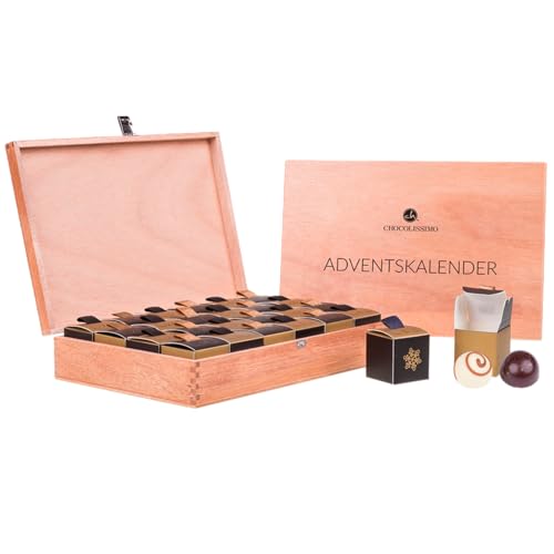 Adventskalender Pralinen, Weihnachtskalender Schokolade - Geschenk für Erwachsene - 24 handgefertigte Pralinen in Holzkiste - Geschenkidee Frauen, Männer, Mann, Frau, Mama, Eltern, Oma, Papa, Opa von CHOCOLISSIMO