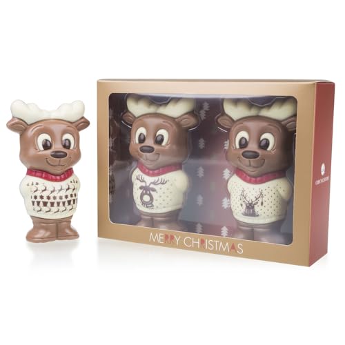 CHOCOLISSIMO Zwei ChocoRentiere - zwei Schokoladenfiguren in Form von Rentieren | Schokolade | Weihnachten | Geschenk | Weihnachtsschokolade | Kind | Kinder | Nikolaus | Nikolausschokolade von CHOCOLISSIMO