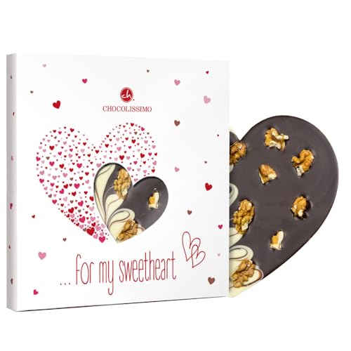 ChocoHerz Duett mit Walnüssen - Schokoladenherz | Schoko Herz | Geschenkidee | Geschenk | Valentinstag | Frauen | Frau | Liebesgeschenk | Liebesgeschenke | Muttertag | Geburtstag | Freundin von CHOCOLISSIMO