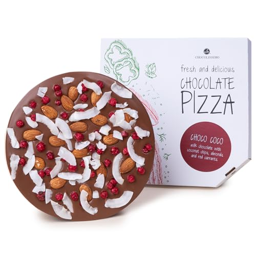 ChocoPizza - Choco Coco - Schokoladenpizza mit Zutaten | Witzige Schokolade | Süße Pizza | Geschenkidee | Geburtstag | Geburtstagsgeschenk | Frau | Mann | Kinder | Vollmilchschokolade | Knabberei von CHOCOLISSIMO