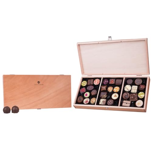 CHOCOLISSIMO Schokolade Geschenk - Pralinen Geschenk - 30 Pralinen im Holzkästchen - Luxus Pralinen in edler Holzbox - Geschenkidee, Geschenk Weihnachten, Geburtstag, Frauen, Männer - ChocoPrestige von CHOCOLISSIMO