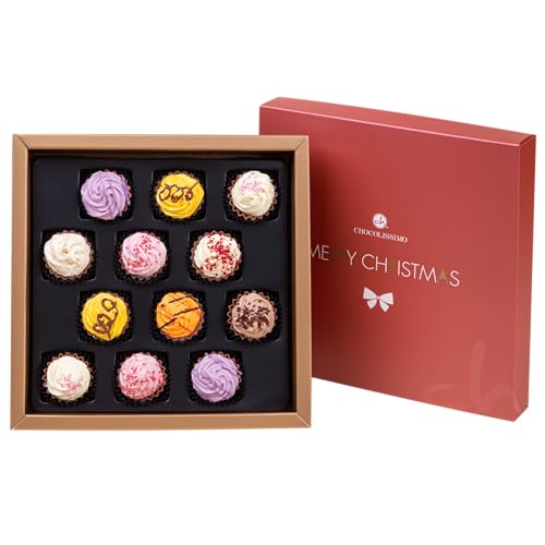 CHOCOLISSIMO - Schokolade Geschenk - 12 handgemachte Cupcake Pralinen - Weihnachtsschokolade, Geschenk zu Weihnachten, Nikolaus, Advent - für Frauen, Männer, Eltern, Mama, Papa - Xmas Square Maxi von CHOCOLISSIMO