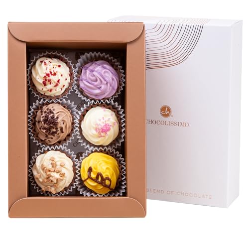 CHOCOLISSIMO - Schokolade Geschenk - 6 handgemachte Cupcake Pralinen - Weihnachtsschokolade, Geschenk zu Weihnachten, Nikolaus, Advent - für Frauen, Männer, Eltern, Mama, Papa - Gold Cupcakes von CHOCOLISSIMO