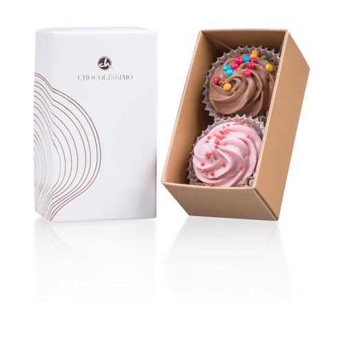 CHOCOLISSIMO - Schokolade Geschenk - Pralinen Geschenk - mit Alkohol - 3 handgemachte Pralinen - Kleines Geschenk zu Weihnachten, Geburtstag, Jahrestag für Frauen, Männer, Papa, Mama - Cupcakes Two von CHOCOLISSIMO