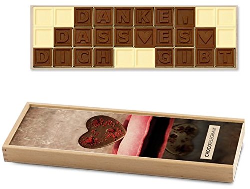 DANKE, DASS ES DICH GIBT ChocoTelegram | Schokoladenbotschaft | Ich liebe und vermisse dich Schokolade | Holzschachtel | Valentinstag | Liebesgeschenk | Liebesgeschenke | Frauen | Männer | Frau von CHOCOLISSIMO