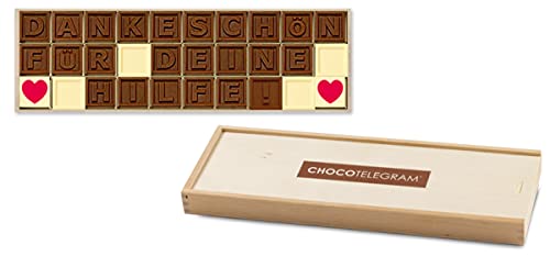 Dankeschön für deine Hilfe! - ChocoTelegram | Geschenkidee | Schokolade | Schokoladennachricht | Danke sagen | sich bedanken | Schokoladenbuchstaben | Dankbarkeit | Danknachricht | Erwachsene | Kinder von CHOCOLISSIMO