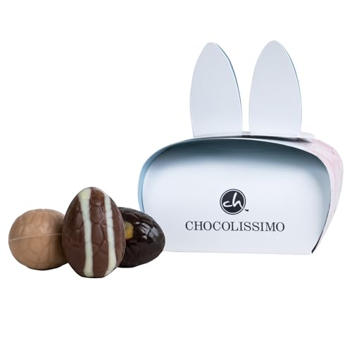 Easter Bunny Bag - Ostereipralinen - Osterei-Pralinen in Schachtel mit Hasenohren | Schokolade | Ostern | Osterschokolade | Schokoladeneier | Mann | Frau | Junge | Mädchen | Ostersüßigkeit von CHOCOLISSIMO