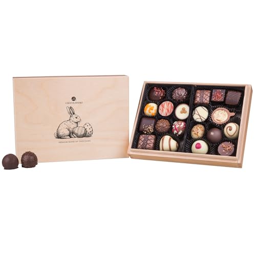 CHOCOLISSIMO Ostergeschenk – 20 edle, handgefertigte Pralinen in stilvoller Holzbox – Luxuriöse Pralinenmischung für Genießer, Geschenkidee für Frauen, Männer, Mama, Papa, Premium Osterschokolade von CHOCOLISSIMO