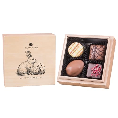 Easter Premiere Quadro - Osterei-Pralinen - 5 gefüllte Schokoladen-Ostereier | Premium Qualität in edler Holz-Box | Ostergeschenk | Ostern Schokolade | Schokoladeneier | Ostergeschenke für erwachsene von CHOCOLISSIMO