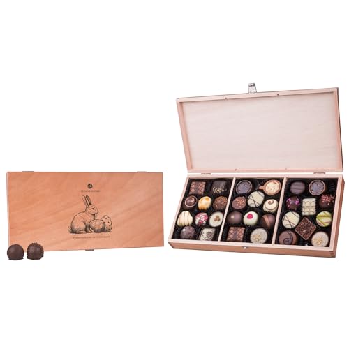 CHOCOLISSIMO - Ostergeschenk - 30 Pralinen - Osterpralinen im Holzkästchen, Geschenk | Schokolade | Ostern | Osterschokolade | Osternest | Osterüberraschung, Geschenkidee Frauen, Männer, Mann, Frau von CHOCOLISSIMO