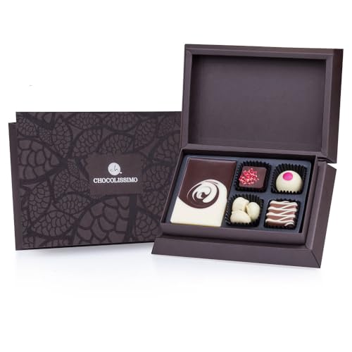 First Selection Mini - Pralinen & Schokolade - Schokoladentafel mit drei handgemachten Pralinen und Schokosnacks - Geschenk Weihnachten - Schokolade von CHOCOLISSIMO