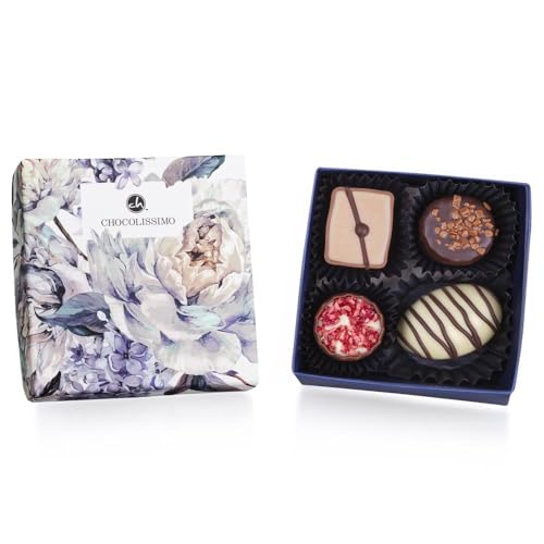 CHOCOLISSIMO - Pralinen Geschenk - Schokolade Geschenk - mit Alkohol - Kleines Geschenk in Schachtel mit Blumenmotiv - für Frauen, Mama, Freundin, zum Geburtstag, Ostern, Valentinstag, Renteneintritt von CHOCOLISSIMO