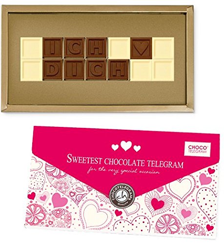 ICH ? DICH - ChocoTelegram - Schokoladenbotschaft | Ich liebe dich Schokolade | Botschaft | Valentinstag | Liebesgeschenk | Liebesgeschenke | Mann | Frau | Geschenk | Schokolade von CHOCOLISSIMO