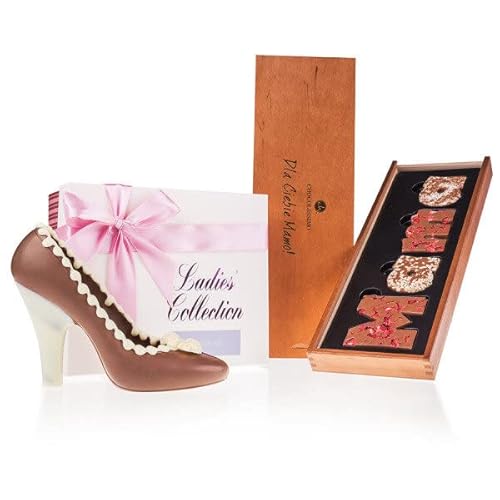 MAMA-Schokobuchstaben & High Heel - Set mit Schokoladenbuchstaben und Schokoladenschuh für die Mutter | Schokolade | Geschenkidee | Mütter | Frau | Frauen | Muttertag | Frauentag | Geburtstag von CHOCOLISSIMO