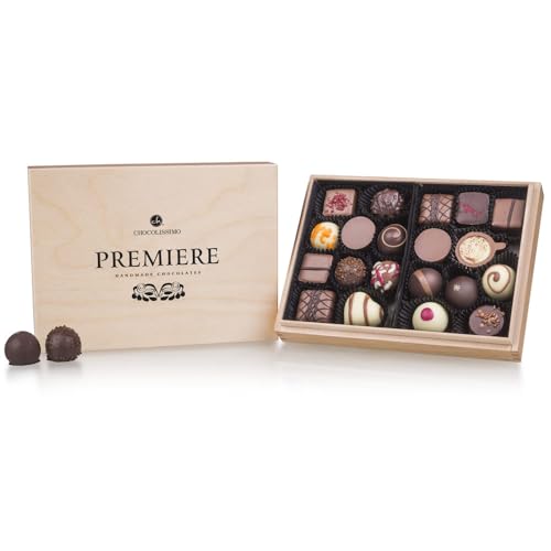 Premiere Midi - 20 handgefertigte Pralinen | Geschenke für erwachsene | Schokolade in edler Holz-Box | Geschenk | Frauen | Männer | Muttertag | Vatertag | Hochzeit | Mann | Frau | Geschenkidee von CHOCOLISSIMO