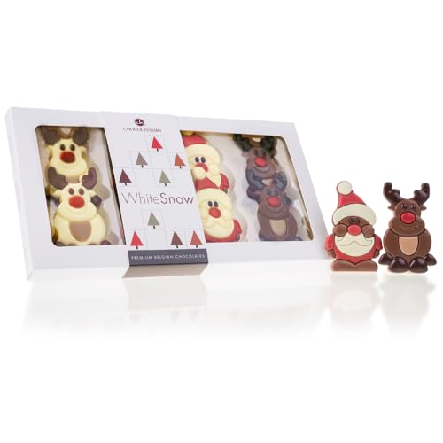 Santas and Reindeers - Schokolade - 8 flache Schokoladenfiguren mit Weihnachtsmotiven | Weihnachten | Weihnachtschokolade | Geschenk | mann | Frau | Junge | Mädchen | | Weihnachtsmann | Rentier von CHOCOLISSIMO