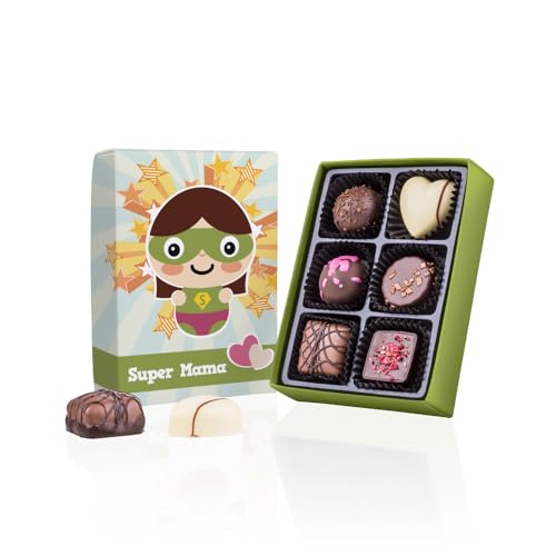 CHOCOLISSIMO - Geschenk Mama - Muttertag Süßigkeiten - Kleines Schokolade Geschenk für Mutter - 6 edle Pralinen in lustiger Schachtel - Geschenkidee Geburtstag, Jahrestag, Weihnachten - Super Mama von CHOCOLISSIMO