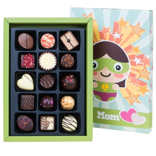 CHOCOLISSIMO - Geschenk Mama - Muttertag Süßigkeiten - Schokolade Geschenk für Mutter - 15 edle Pralinen in lustiger Schachtel - Geschenkidee Geburtstag, Jahrestag, Weihnachten - Super Mom Deluxe von CHOCOLISSIMO